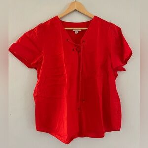 Knox Rose Bright Red Lace-Up Blouse